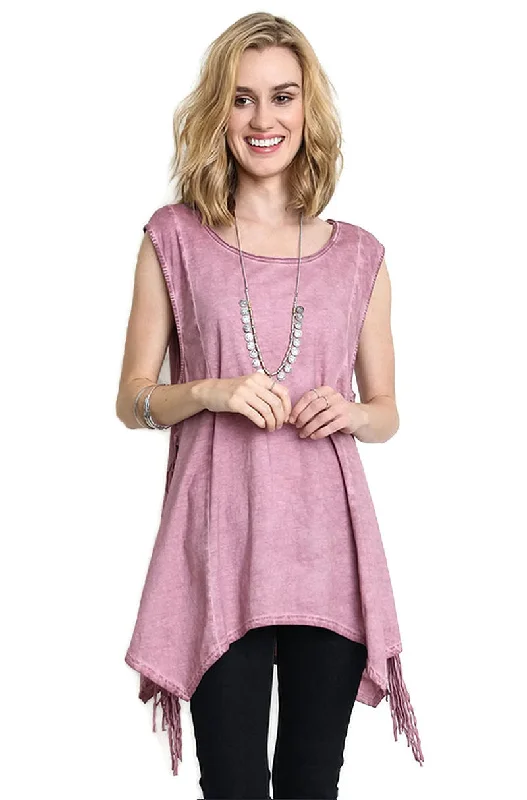 Fringe Sharkbite Tunic, Mauve