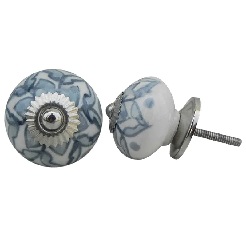 Indian-Shelf 8 Piece Grey Knobs -Ceramic Knobs - Poinsettia Main Door Handle - 3.81 cm Drawer Pulls