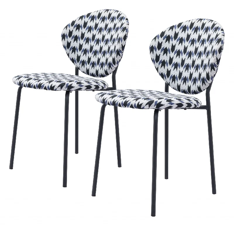 Set of Two Blue Black and White Arrow Design Dining or Side Chairs