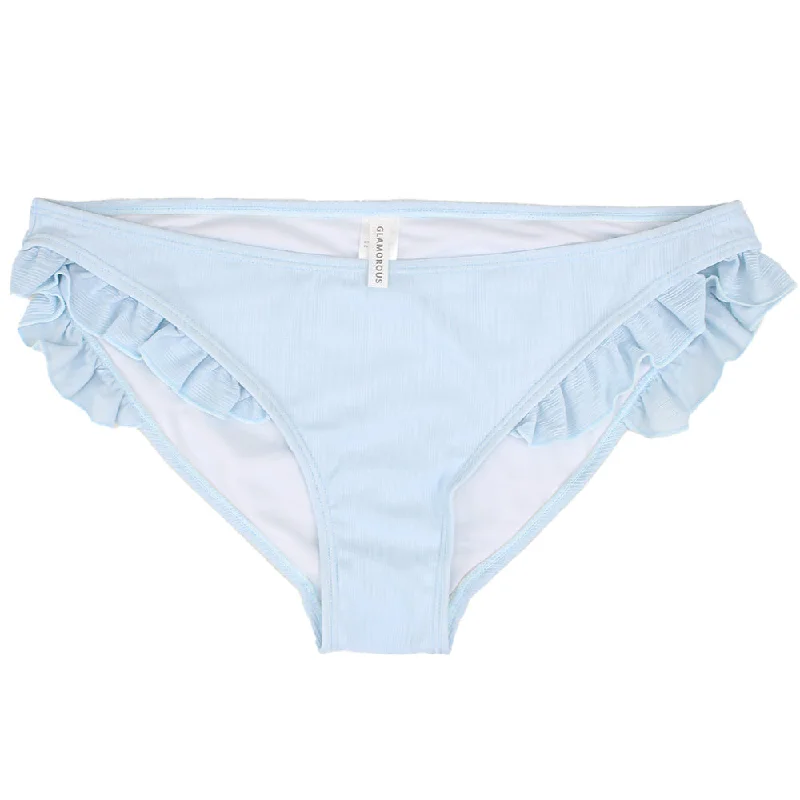 Women's Frill Side  Ribbed Bikini Bottom,Light Blue