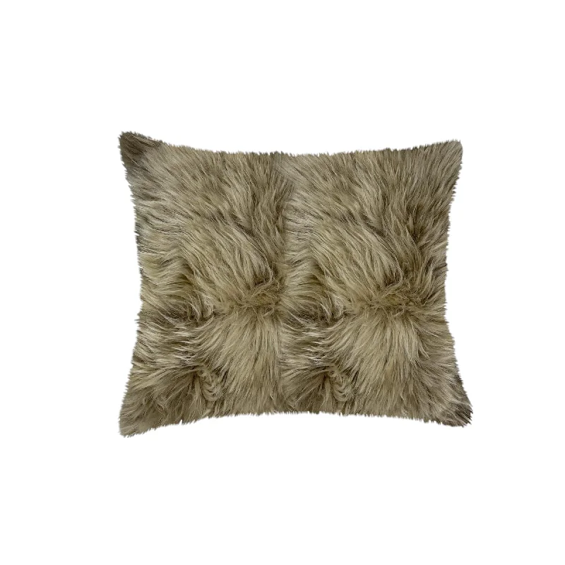 Set of Two Taupe Sheepskin Throw Pillow