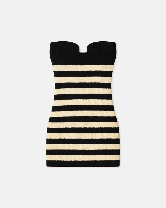 Masato - Striped Terry-Knit Dress - Creme/Off Black