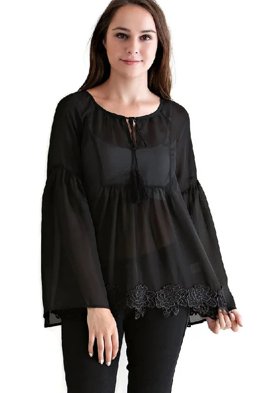 Lace, Bell & Tassel Tunic, Black