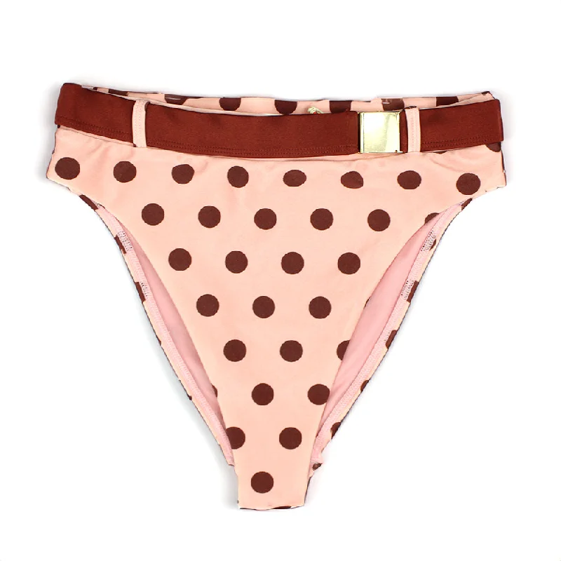 Women's Belted Polka Dots High Waist Bikini Bottom,Pink