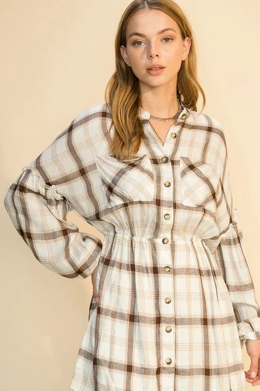 Fall Is Coming Women's Plaid Button Down Dress