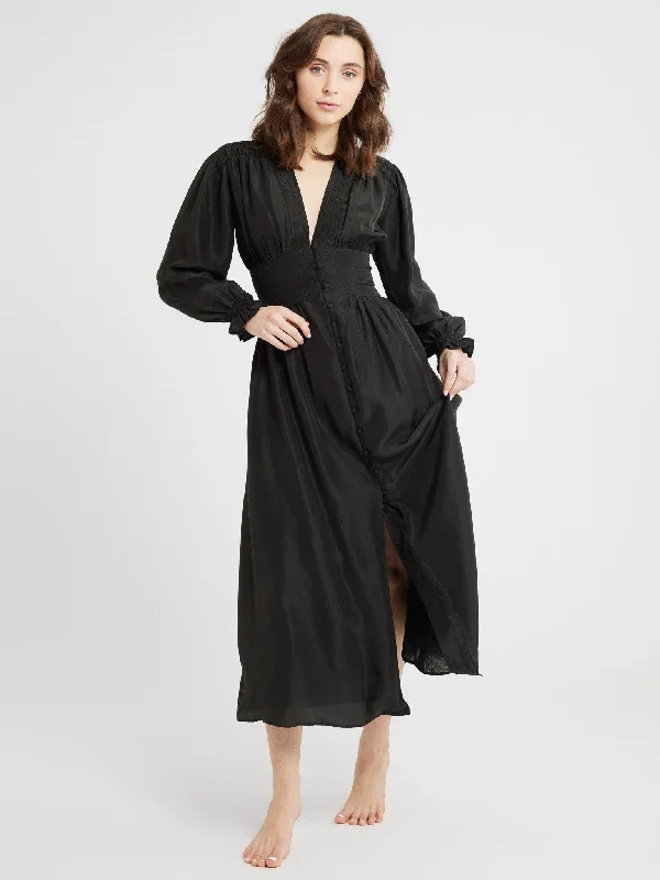 Anya Dress in Black Washed Silk