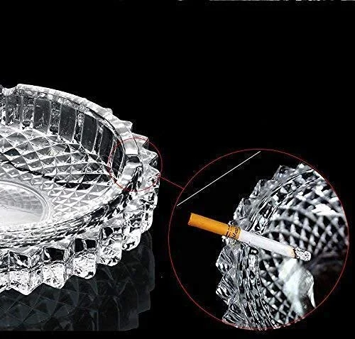 KIDINGTON Store Round Cut Glass Ashtray Set of 1 Crystal Clear Glass Ashtray / Cigarettes Ash Tray / Tabletop Ashtray for Home / Office and Hotel / Cigarette Ash Collect Tray / Glass Smoking Tray