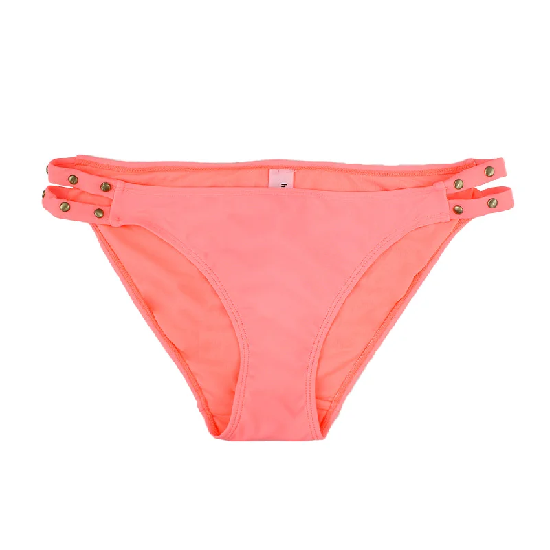 Women's Solid Design-Side Bikini Bottom,Neon coral