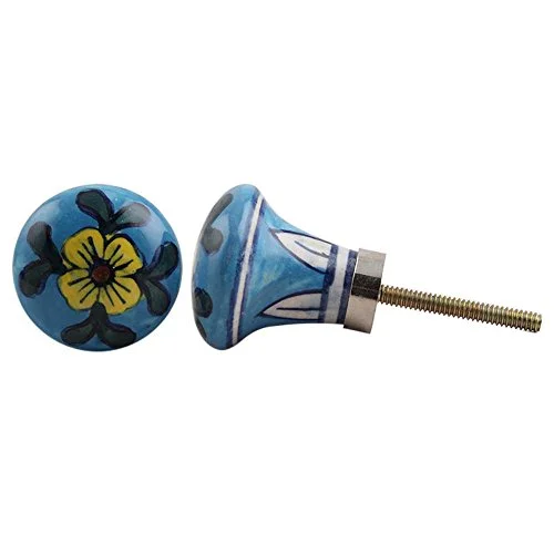 Indian-Shelf 4 Piece Blue Knobs -Ceramic Drawer Knobs Antique - Floral Door Handles Set - 3.81 cm Handle Pulls