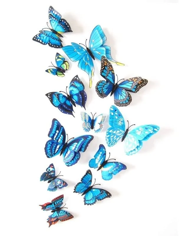 SMART WINDOW Blue 3D Magnet Butterefly Self Adhesive Home Décor Wall Sticker Butterfly Sticker Sheet (16 x 13 Cm, Set of 12)