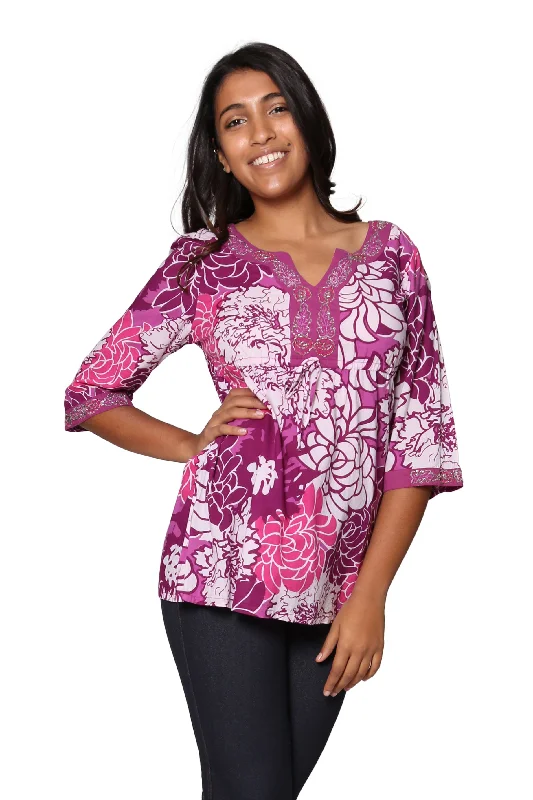 Purple Floral Cotton Voile Embroidered Tunic