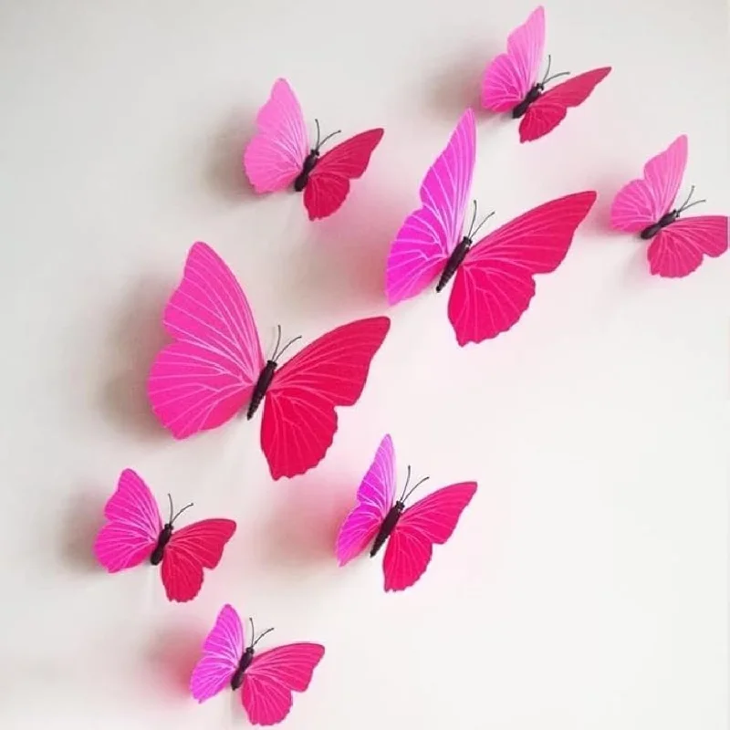 JAAMSO ROYALS Pink 3D Magnet Butterfly Stickers for Wall, Butterfly Decoration Items, Butterfly Stickers, Butterfly Wall Decor, Butterflies, Butterflies for Wall Decoration (13 x 13 cm, Set of 12)