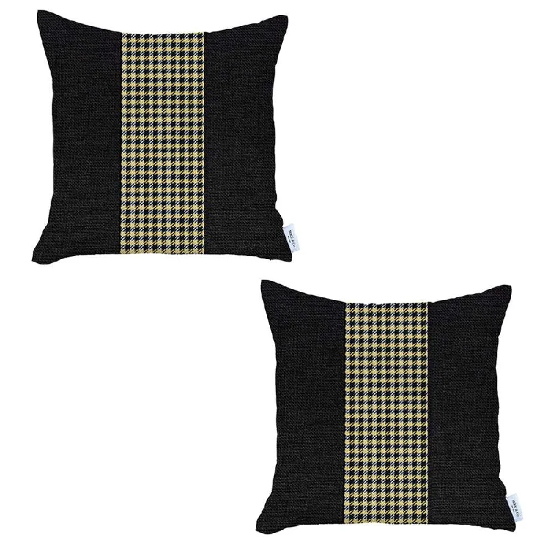 Set Of 2 Black And Yellow Houndstooth Pillow Covers