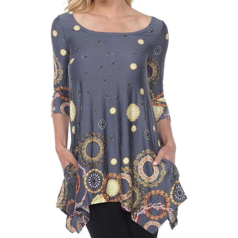 Womens Solid Polyester Tunic Top