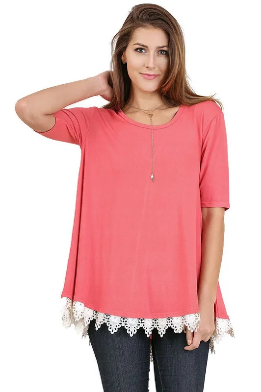 Crochet Lace Up Drawstring Tunic, Coral