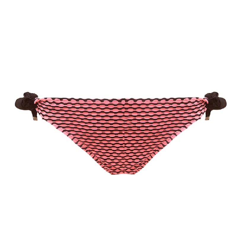 Women's Perforated Bikini Bottom,Coral/Black