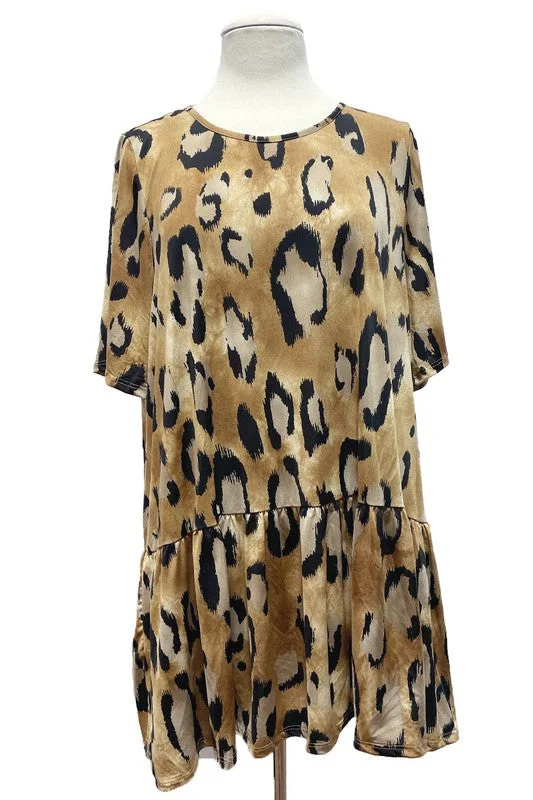 Leopard Print Frill Hem Tunic Top