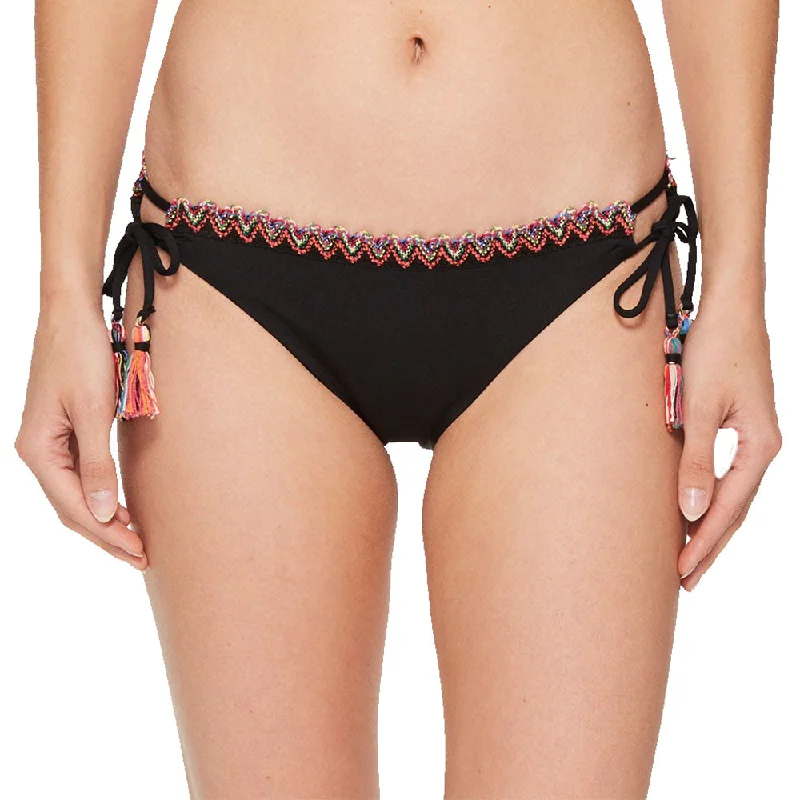 Women's Embroidered Cheeky Bikini Bottom,Black