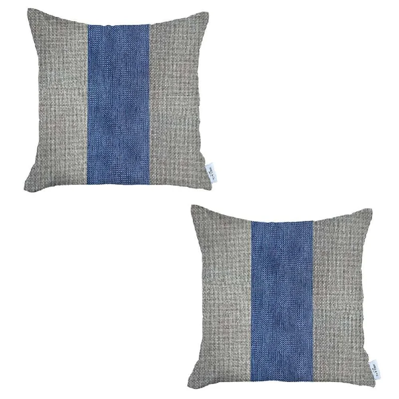 Set Of 2 Ivory And Blue Center Pillow Covers