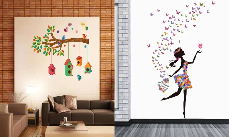 Walltech Set of 2 Wall Sticker Bird House On A Branch and Dream Girl Wall Sticker