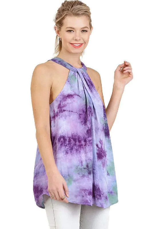 Purple Tie Dye Halter Tunic Top