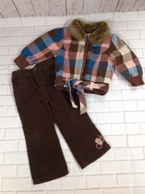 Kids Play Brown Print Plaid 2 Piece Set