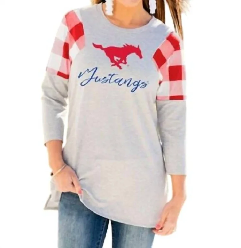 Smu Get In Check Tunic In Grey/red