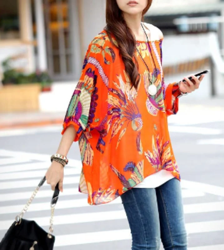 Tropical Print Chiffon Tunic Top | CozyCouture®