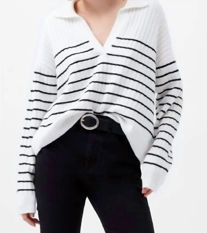 Vhari Collar Stripe Jumper In Winter White/black