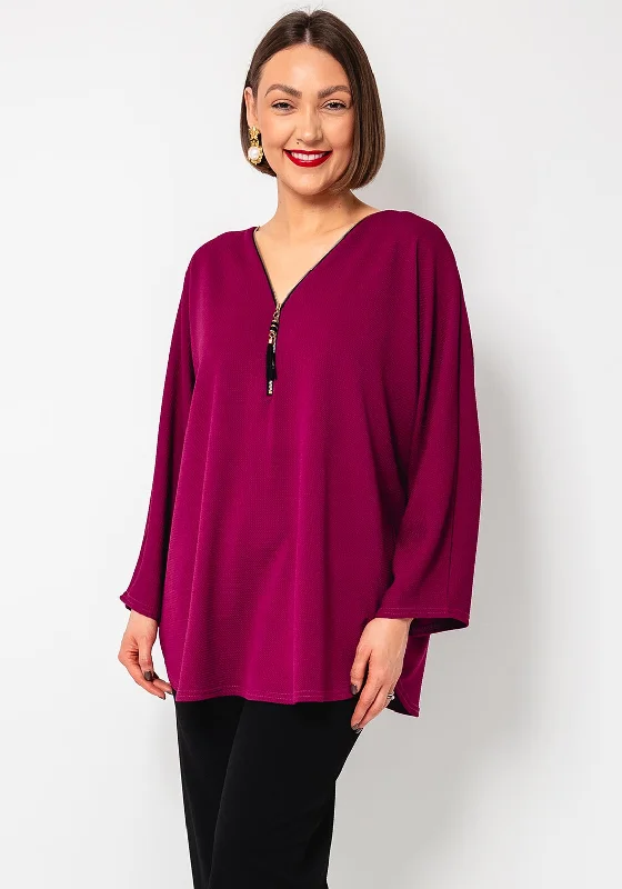 Serafina Collection One Size Zipped Tunic Top, Purple