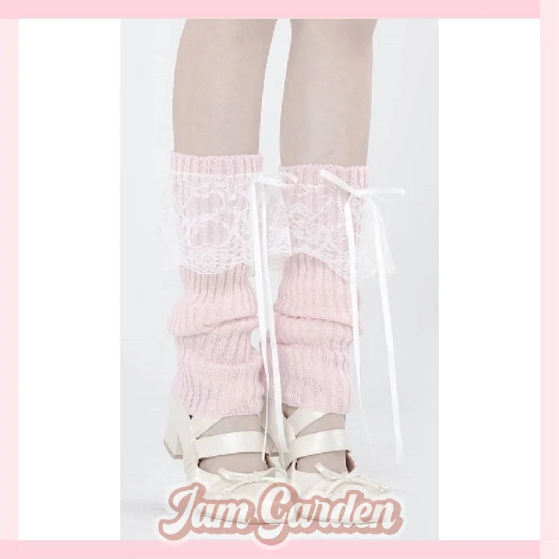 White lace knitted socks for women y2k pile socks