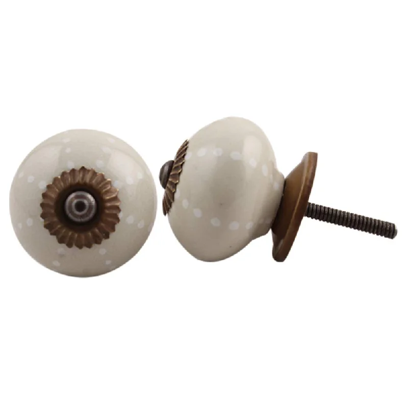 Indian-Shelf 8 Piece Cream Knobs -Ceramic Drawer Knob - Dotted Door Handles Set - 3.81 cm Handle Pulls