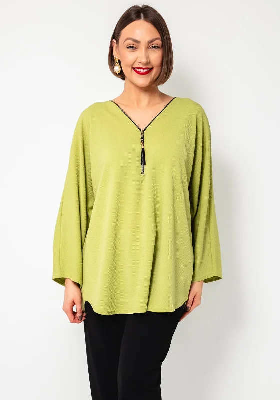 Serafina Collection One Size Zipped Tunic Top, Green