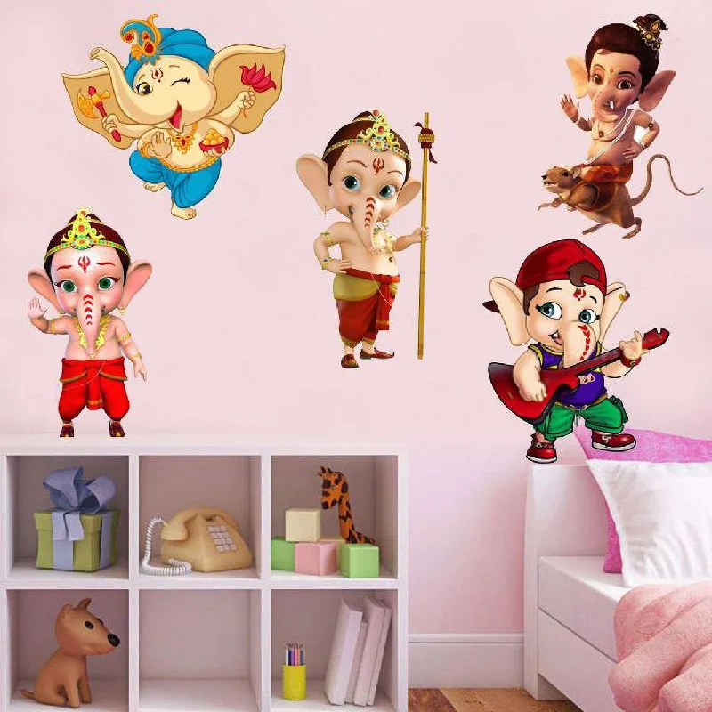 Cute Bal Ganesha Set of Six Ganesha Painting Wall Sticker for Home Decor