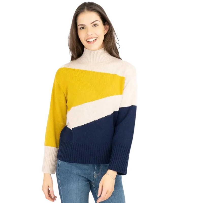 M&S Colour Block Funnel Neck Wool Blend Jumper