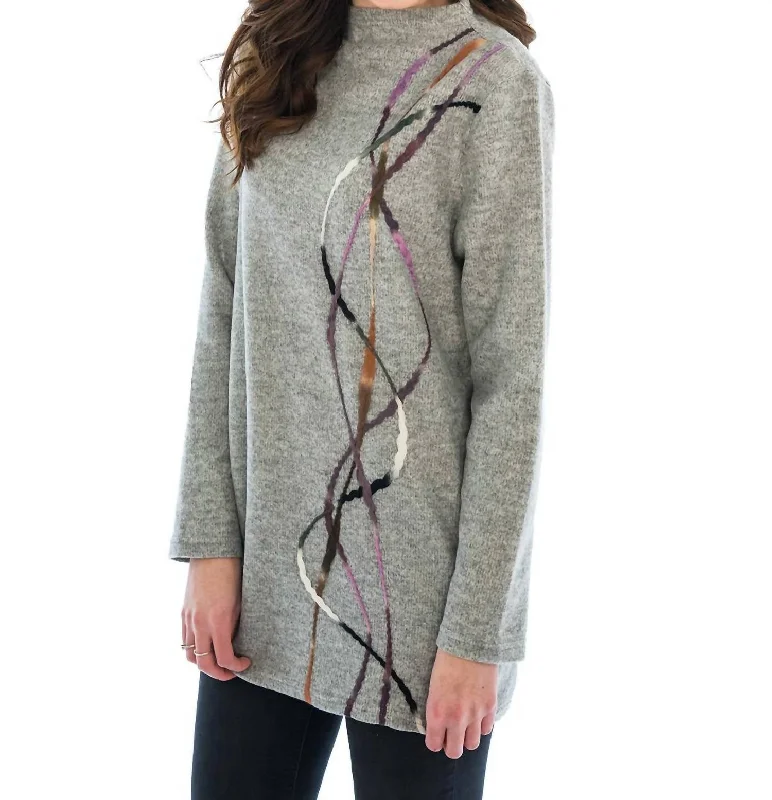 Yarn Embroidered Tunic Top In Grey