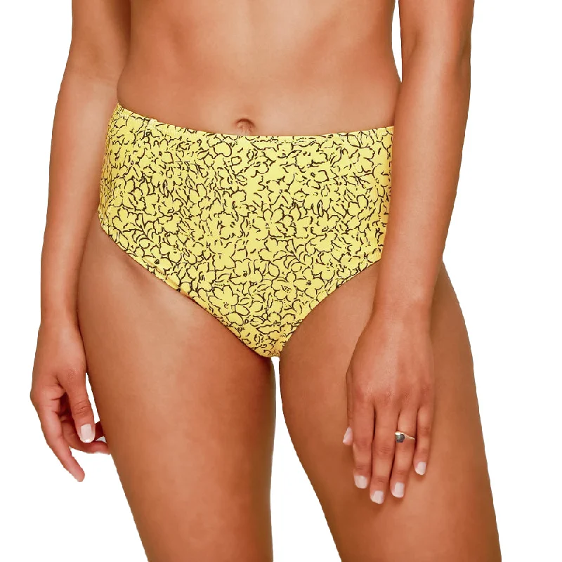 Women's Floral High Waist Bikini Bottom,Yellow