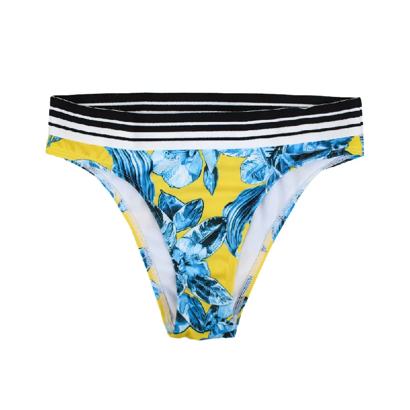 Women's Floral Bikini Bottom With Striped Waist,Multi