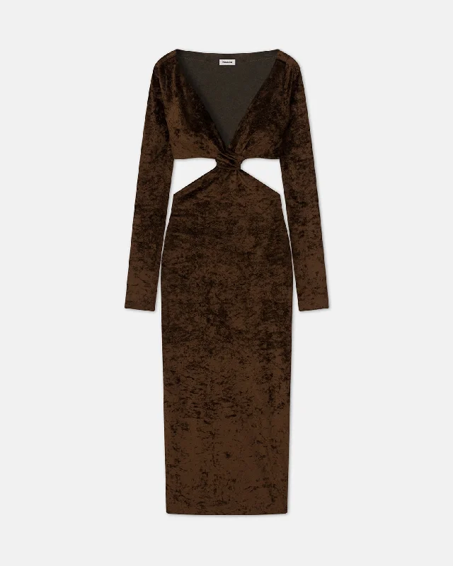 Zanee - Sale Cut-Out Crushed-Velvet Dress - Dark Brown