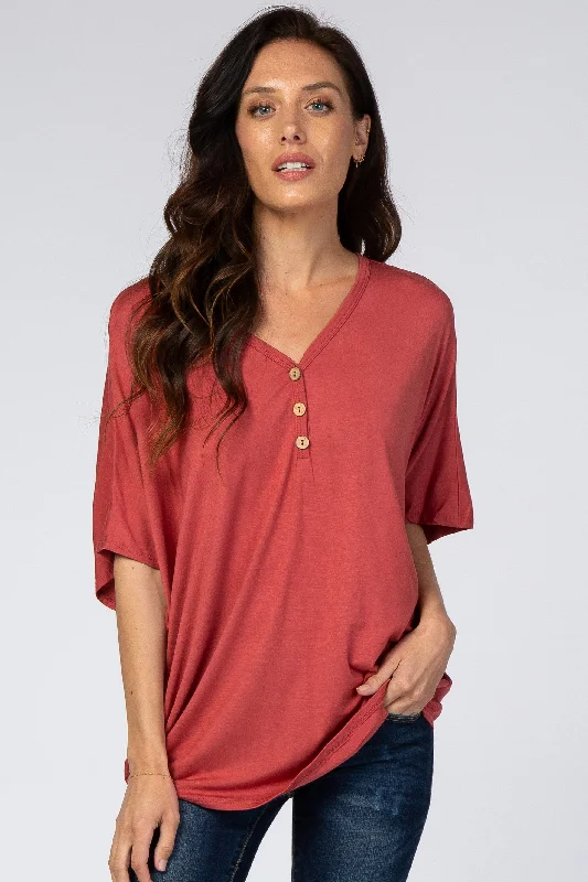 Rust Button Front Tunic