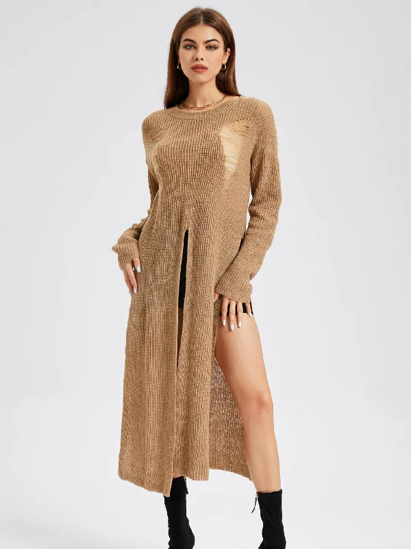 Glam Ripped Split Thigh Long Jumper