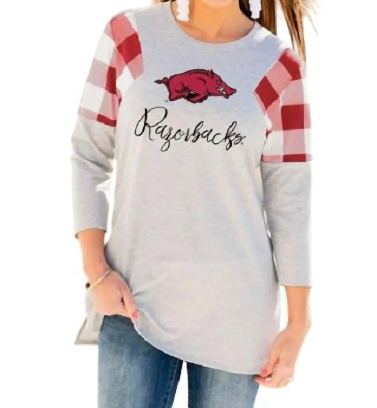 University Of Arkansas Get In Check Tunic In Grey/red