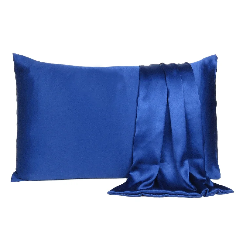 Navy Blue Dreamy Set Of 2 Silky Satin Standard Pillowcases