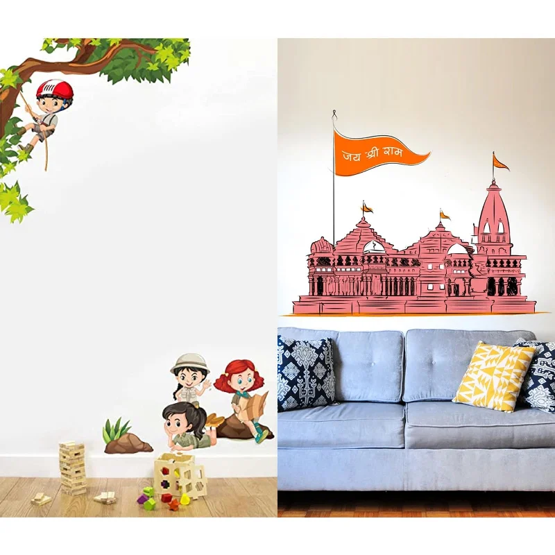 MERICAL Set of 2 Wall Stickers Kids Activity | Shri Ram Mandir for Home, Hall, Bedroom, Livingroom & Kitchen