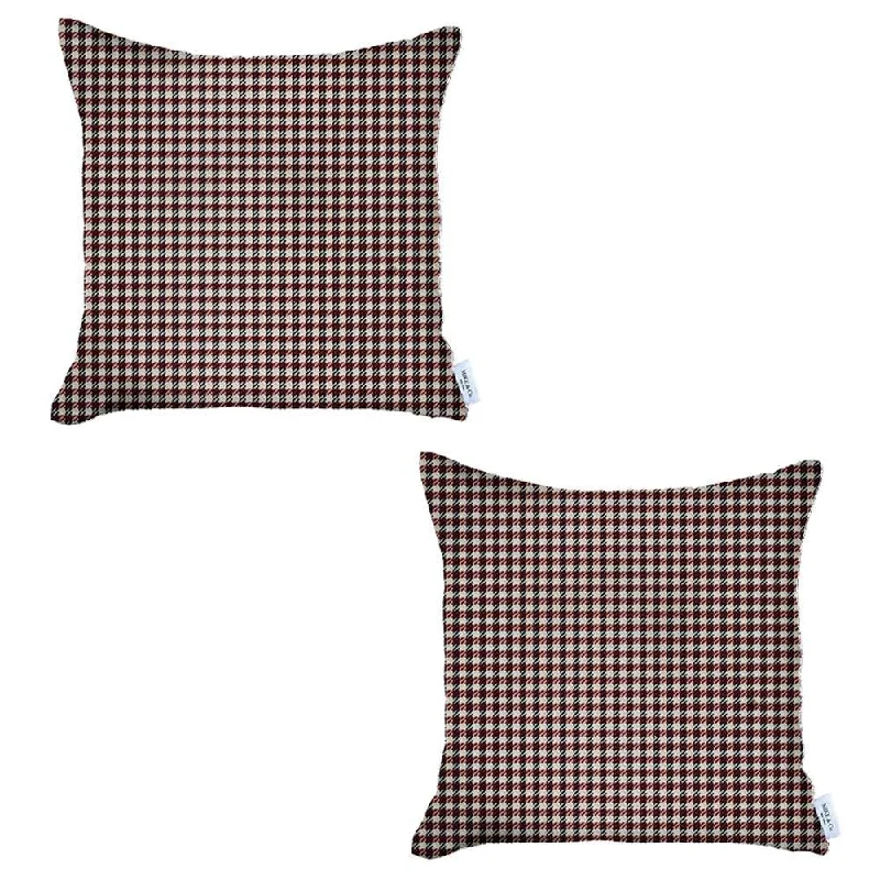 Set Of 2 Red Houndstooth Pillow Covers