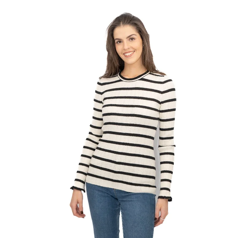 Nobodys Child Striped White & Black Wool Blend Jumper Tops