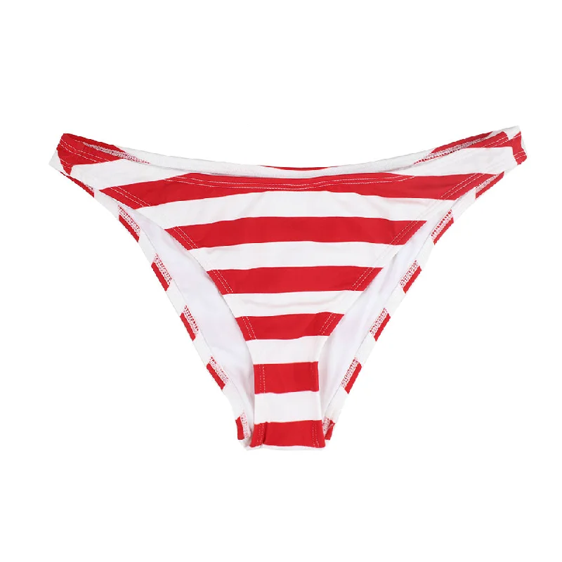 Women's Striped Pull On Bikini Bottom,Red/White