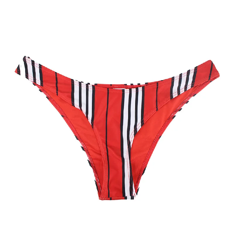 Women's Striped V-Form Bikini Bottom,Red