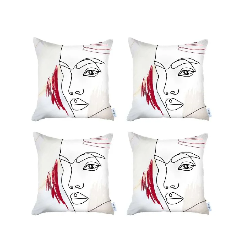 Set Of 4 Ivory Printed Boho Chic Pillow Covers