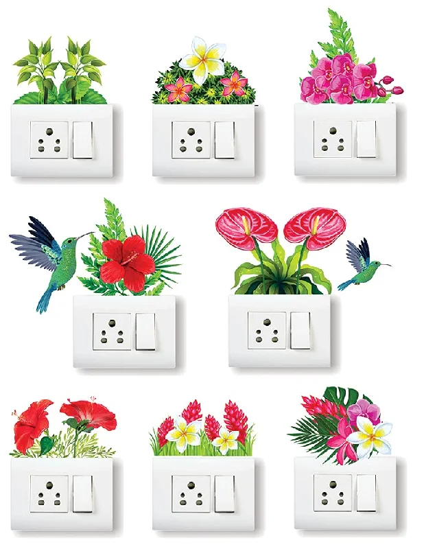 Artway India Wall Sticker/Art, Fridge Sticker (Light Switches 'Beautiful Natural Colorful Flowers Roses' Sticker) - Set of 5, Vinyl, Botanical